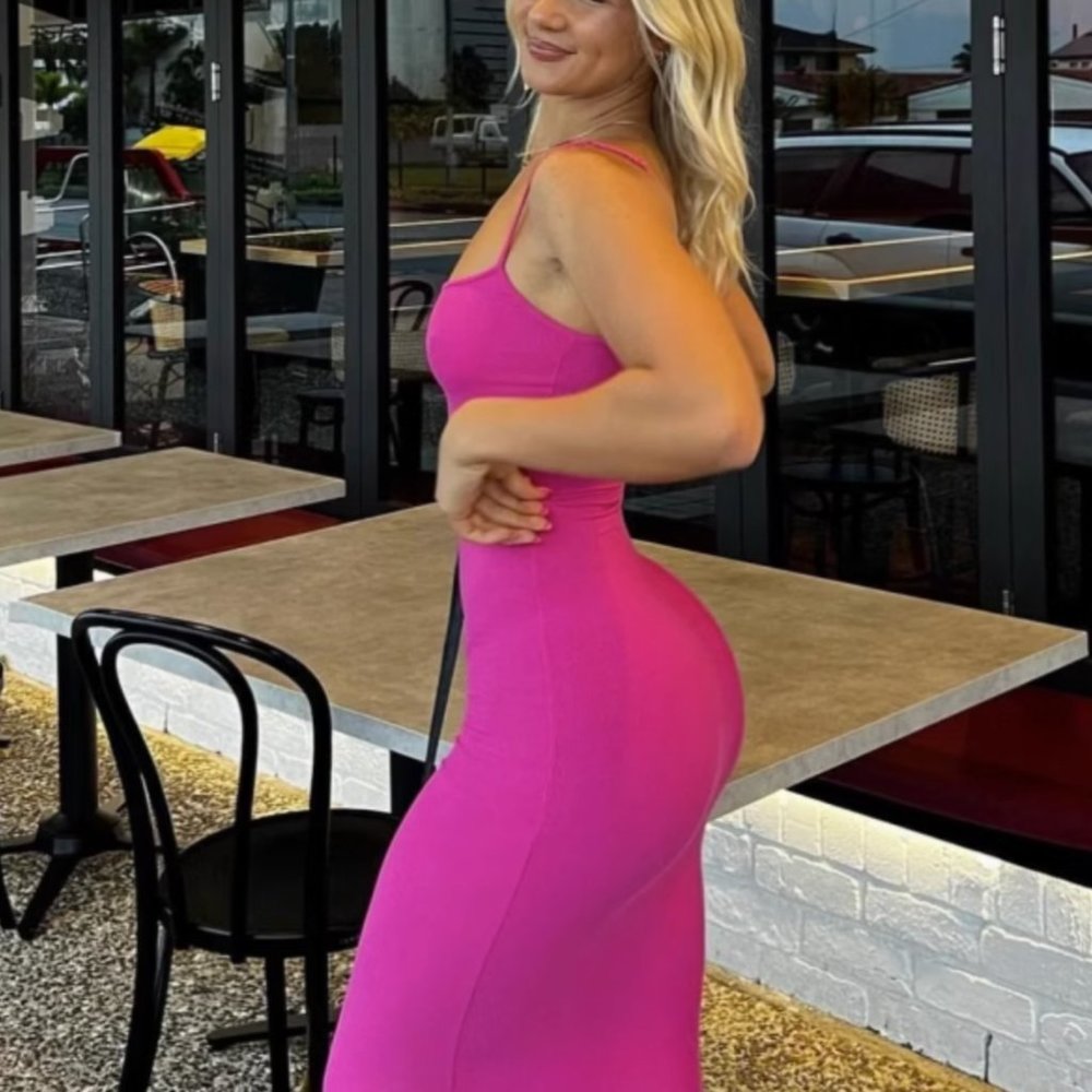 RARE Skims Ribbed Lounge Long Slip Dress Maxi - Hot Pink - Picture 3 of 8